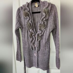 Feline Fancy Sweater Faux Fur gray CROCHET Size Small